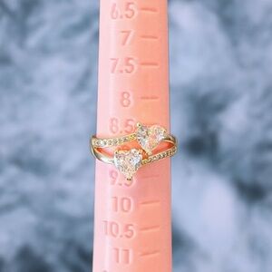 Gold Heart Double-Heart CZ Ring - Pink